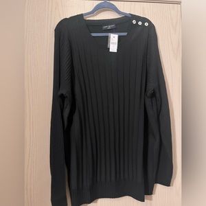 Lane Bryant Black V-Neck Textured Knit Sweater